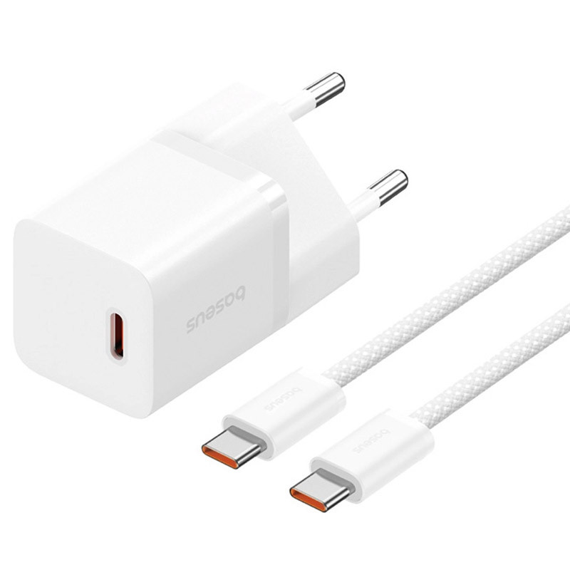 МЗП Baseus GaN5 Fast Charger (mini) 30W (1USB-C) + кабель Type-C to Type-C (P10110902) на малюнкі №1
