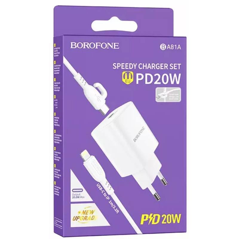 МЗП Borofone BA81A PD20W (1USB-C) + кабель Type-C to Lightning на малюнкі №2