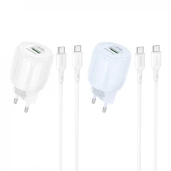 СЗУ Borofone BA93A Lustrous PD20W+QC3.0 (1USB-A/1C) + кабель Type-C to Type-C