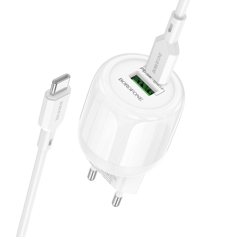 МЗП Borofone BA93A Lustrous PD20W+QC3.0 (1USB-A/1C) + кабель Type-C to Type-C на малюнкі №1