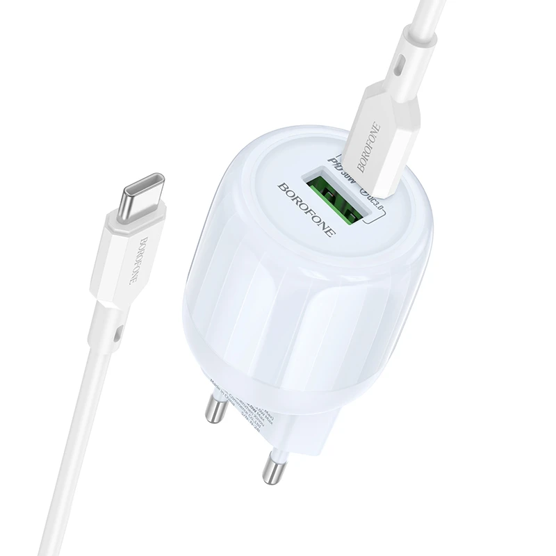 СЗУ Borofone BA94A Lustrous PD30W+QC3.0 (1USB-A/1C) + кабель Type-C to Type-C, Blue, купить оптом с доставкой