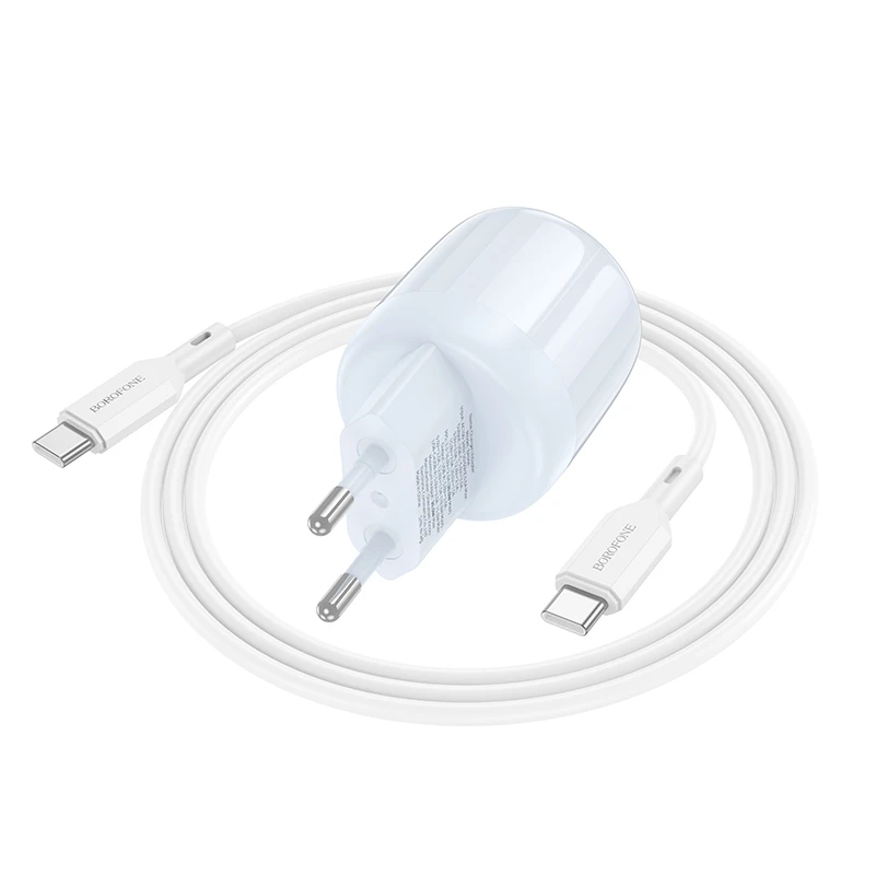 СЗУ Borofone BA94A Lustrous PD30W+QC3.0 (1USB-A/1C) + кабель Type-C to Type-C, Blue 1, купить оптом с доставкой