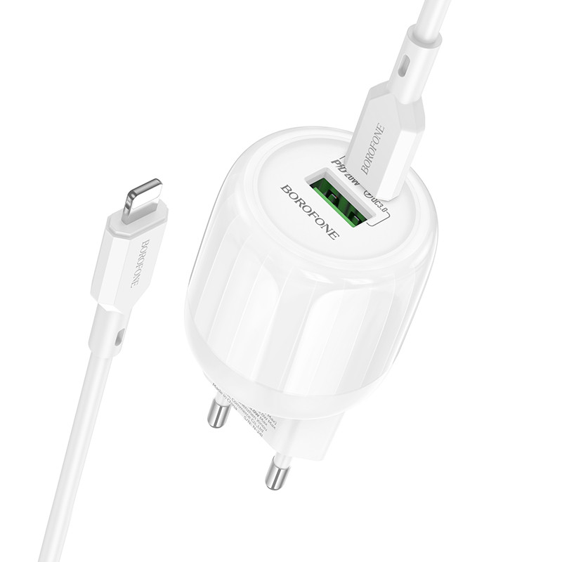 МЗП Borofone BA93A Lustrous PD20W+QC3.0 (1USB-A/1C) + кабель Type-C to Lightning на малюнкі №1