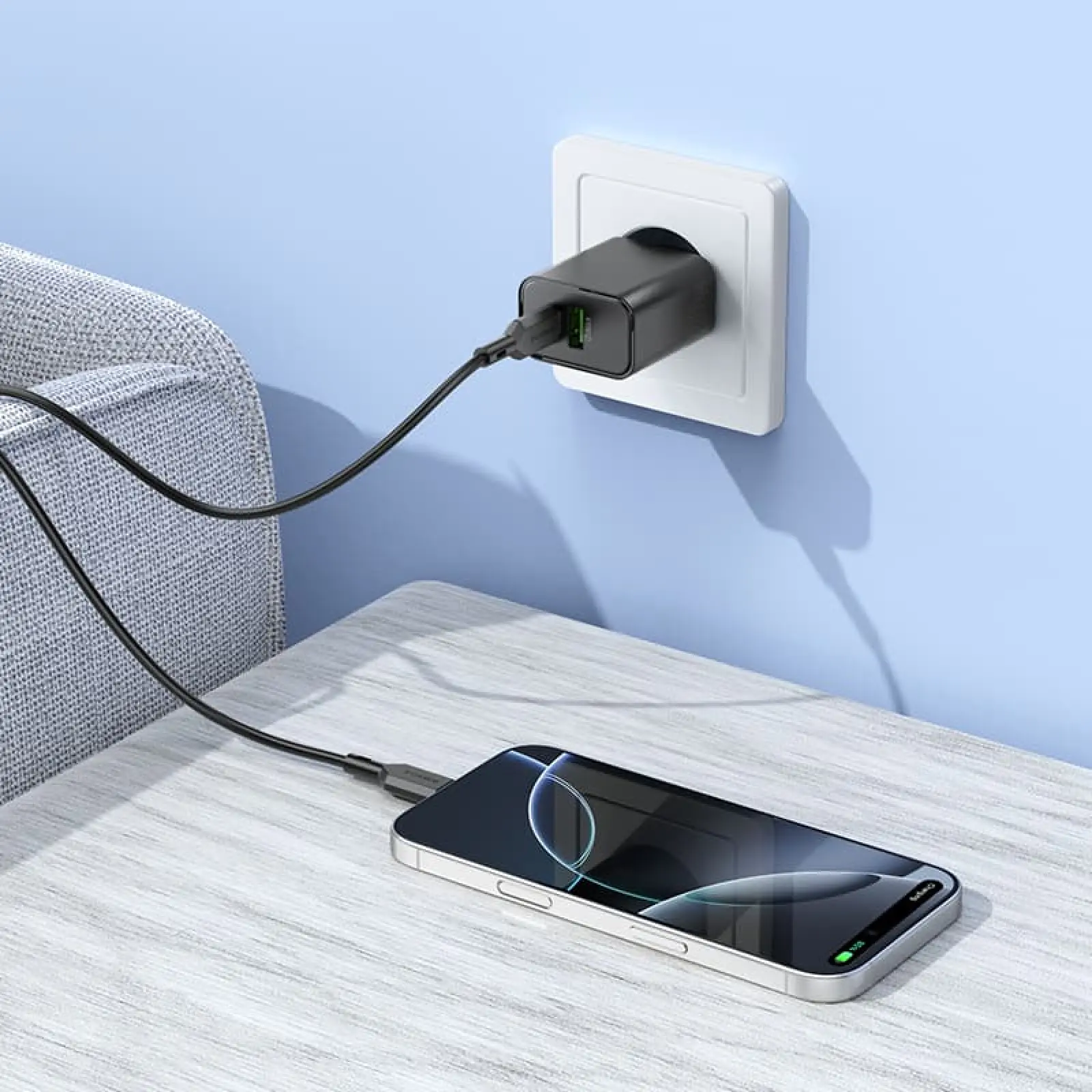 СЗУ Borofone BA88A Navy PD20W+QC3.0 (1USB-A/1C), Black 3, купить оптом с доставкой