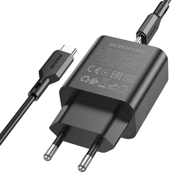 МЗП Borofone BA88A Navy PD20W+QC3.0 (1USB-A/1C) + кабель Type-C to Type-C на малюнкі №2