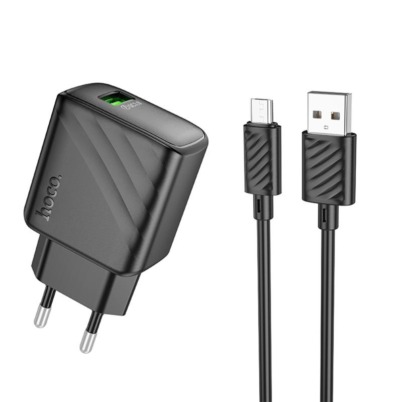 МЗП Hoco CS21A Rich QC3.0 18W (1USB-A) + кабель USB to MicroUSB на малюнкі №1