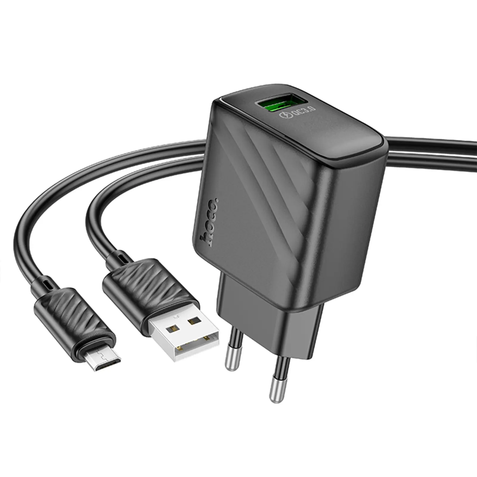 СЗУ Hoco CS21A Rich QC3.0 18W (1USB-A) + кабель USB to MicroUSB, Black 2, купить оптом с доставкой