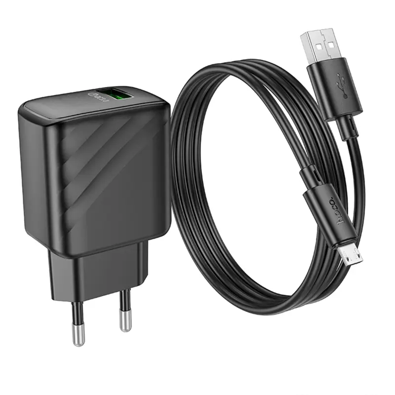 СЗУ Hoco CS21A Rich QC3.0 18W (1USB-A) + кабель USB to MicroUSB, Black 6, купить оптом с доставкой