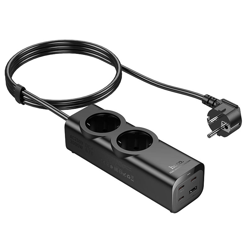 Подовжувач Hoco NS10 Wisdom 2-position PD67W (1USB-A/3C/2Socket) (2m) на малюнкі №1