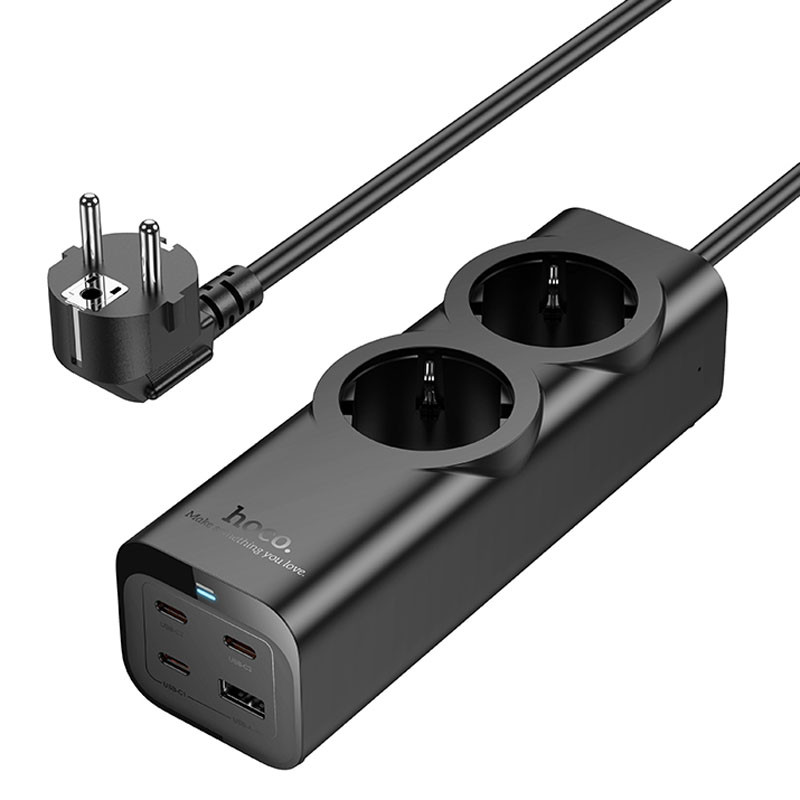Подовжувач Hoco NS10 Wisdom 2-position PD67W (1USB-A/3C/2Socket) (2m) на малюнкі №3
