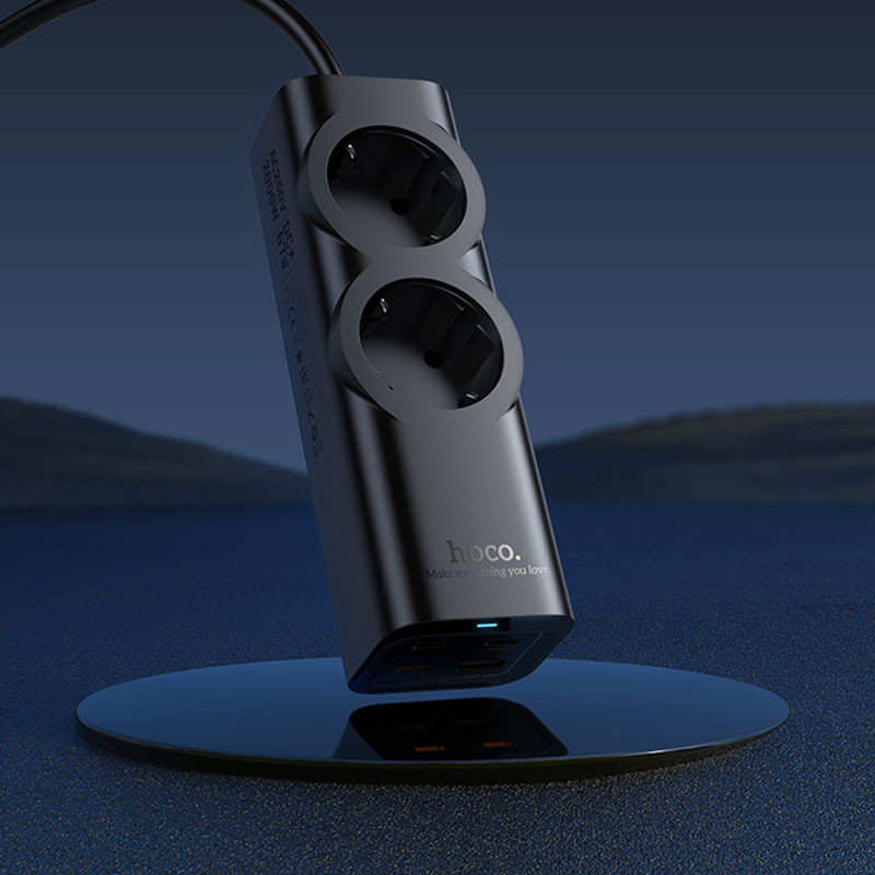Подовжувач Hoco NS10 Wisdom 2-position PD67W (1USB-A/3C/2Socket) (2m) на малюнкі №5