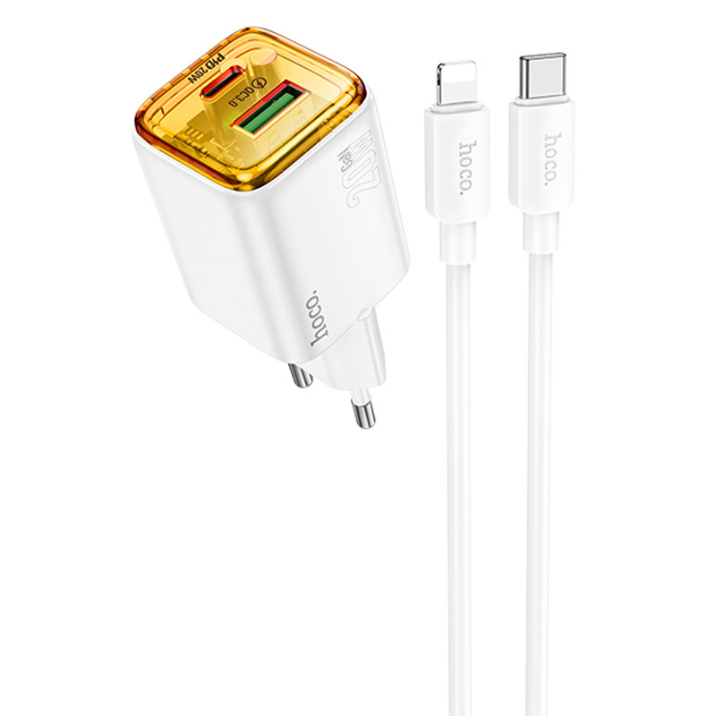 МЗП Hoco N52 Monsoon PD20W+QC3.0 (1USB-A/1C) + кабель Type-C to Lightning на малюнкі №1