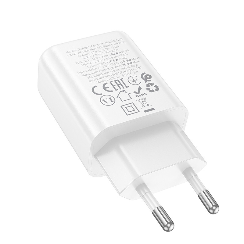 МЗП Hoco N63 Gentle PD30W+QC3.0 (1USB-A/1C) на малюнкі №2