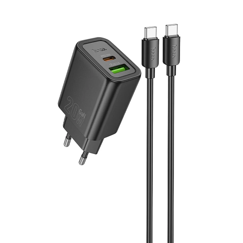 СЗУ Hoco N61 Gentle PD20W+QC3.0 (1USB-A/1C) + кабель Type-C to Type-C, Black, купить оптом с доставкой
