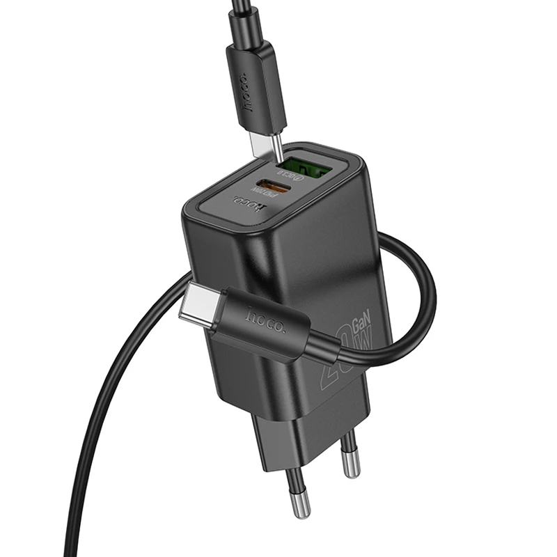 СЗУ Hoco N61 Gentle PD20W+QC3.0 (1USB-A/1C) + кабель Type-C to Type-C, Black 1, купить оптом с доставкой