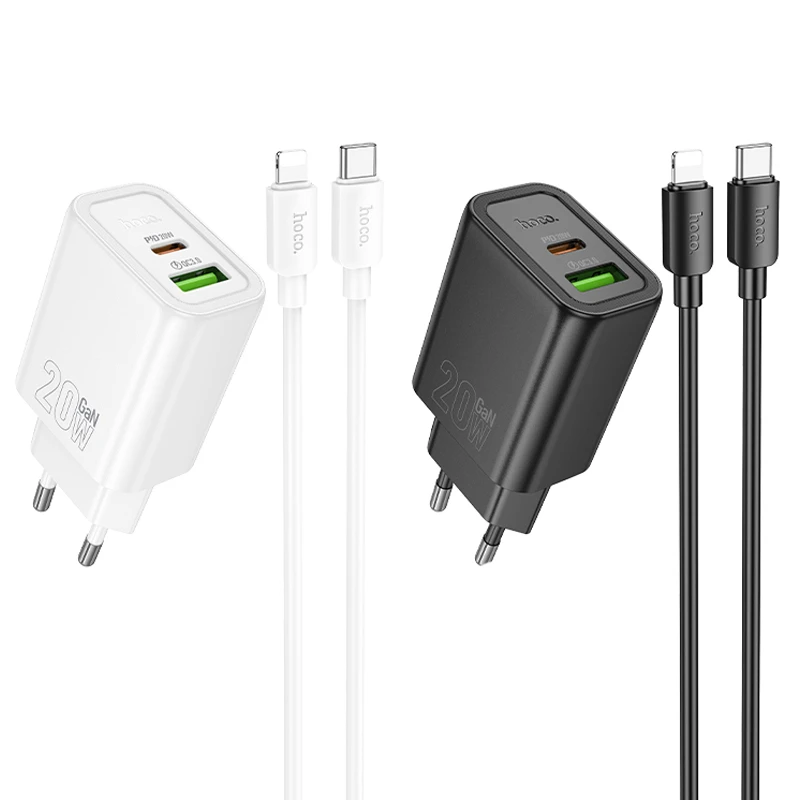 СЗУ Hoco N61 Gentle PD20W+QC3.0 (1USB-A/1C) + кабель Type-C to Lightning, купить оптом с доставкой