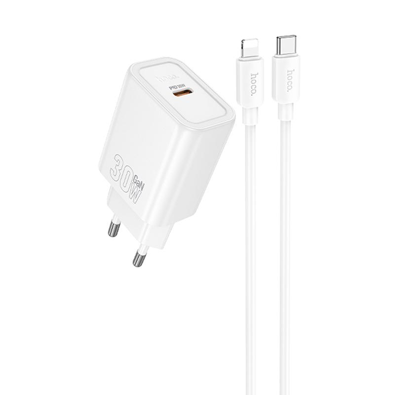 МЗП Hoco N62 Gentle PD30W (1USB-C) + кабель Type-C to Lightning на малюнкі №1