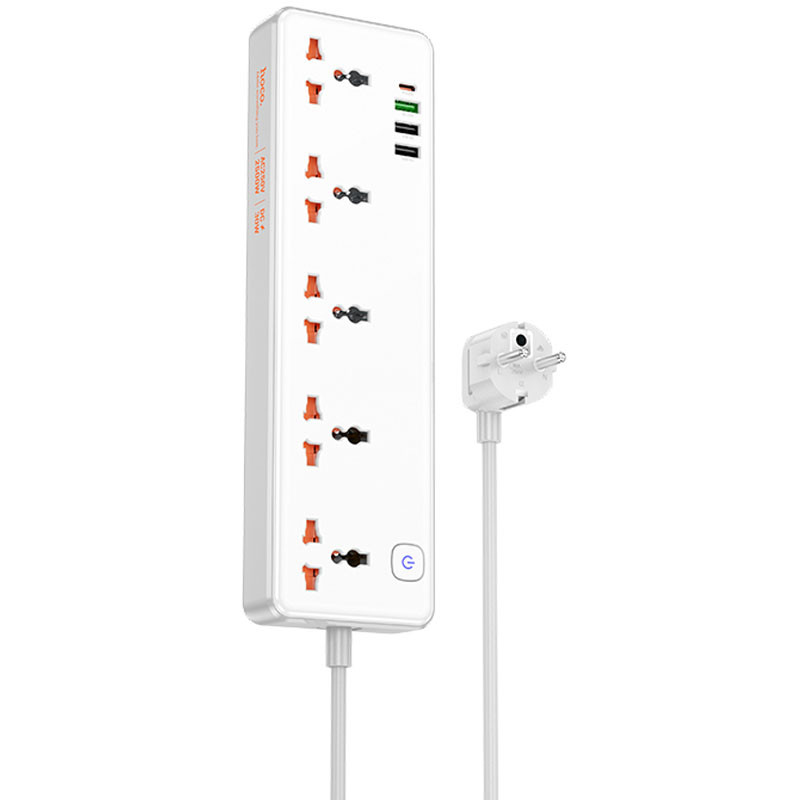 Подовжувач Hoco AC14A Rico PD30W (3USB-A/1C/5xSocket) (1.5m) на малюнкі №1
