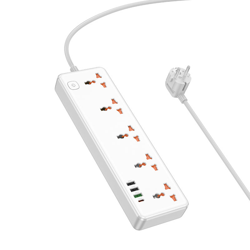 Подовжувач Hoco AC14A Rico PD30W (3USB-A/1C/5xSocket) (1.5m) на малюнкі №3