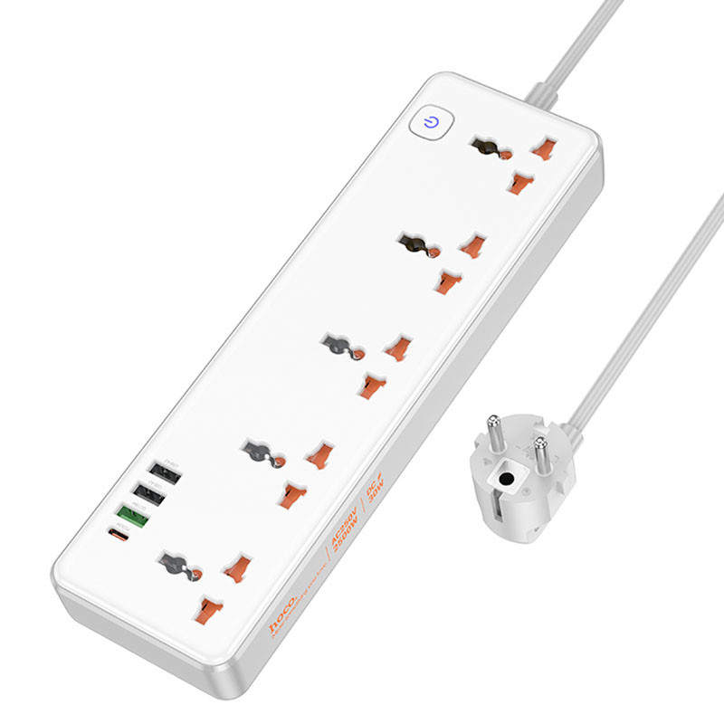Подовжувач Hoco AC14A Rico PD30W (3USB-A/1C/5xSocket) (1.5m) на малюнкі №4