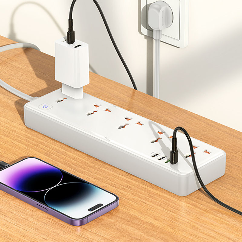 Подовжувач Hoco AC14A Rico PD30W (3USB-A/1C/5xSocket) (1.5m) на малюнкі №5