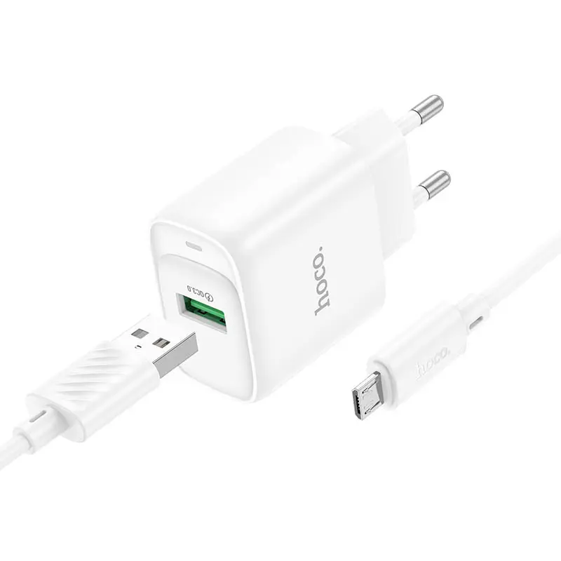 СЗУ Hoco C140A Smart QC3.0 18W (1USB-A) + кабель USB to MicroUSB, White, купить оптом с доставкой