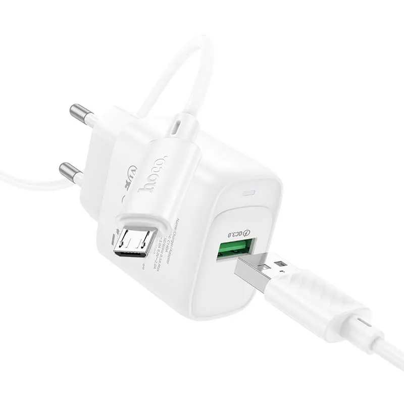 СЗУ Hoco C140A Smart QC3.0 18W (1USB-A) + кабель USB to MicroUSB, White 1, купить оптом с доставкой