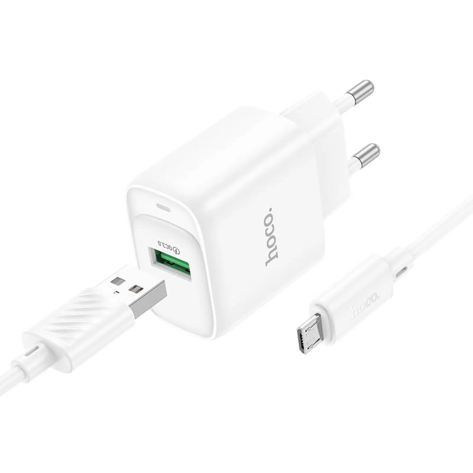 СЗУ Hoco C140A Smart QC3.0 18W (1USB-A) + кабель USB to MicroUSB, White, купить оптом с доставкой