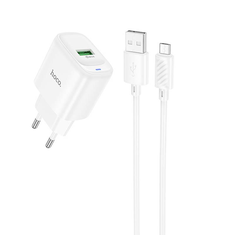 МЗП Hoco C140A Smart QC3.0 18W (1USB-A) + кабель USB to MicroUSB на малюнкі №3