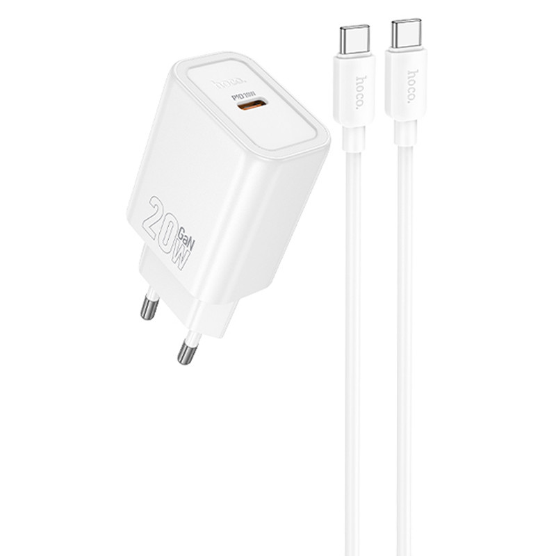 МЗП Hoco N60 Gentle PD20W (1USB-C) + кабель Type-C to Type-C на малюнкі №1