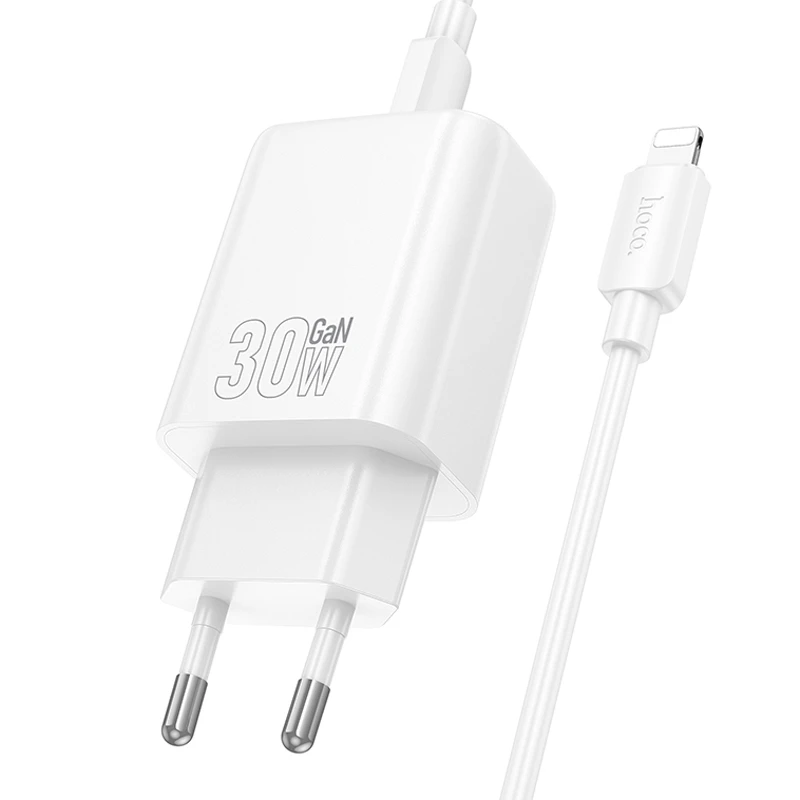 СЗУ Hoco N63 Gentle PD30W+QC3.0 (1USB-A/1C) + кабель Type-C to Lightning, White 2, купить оптом с доставкой
