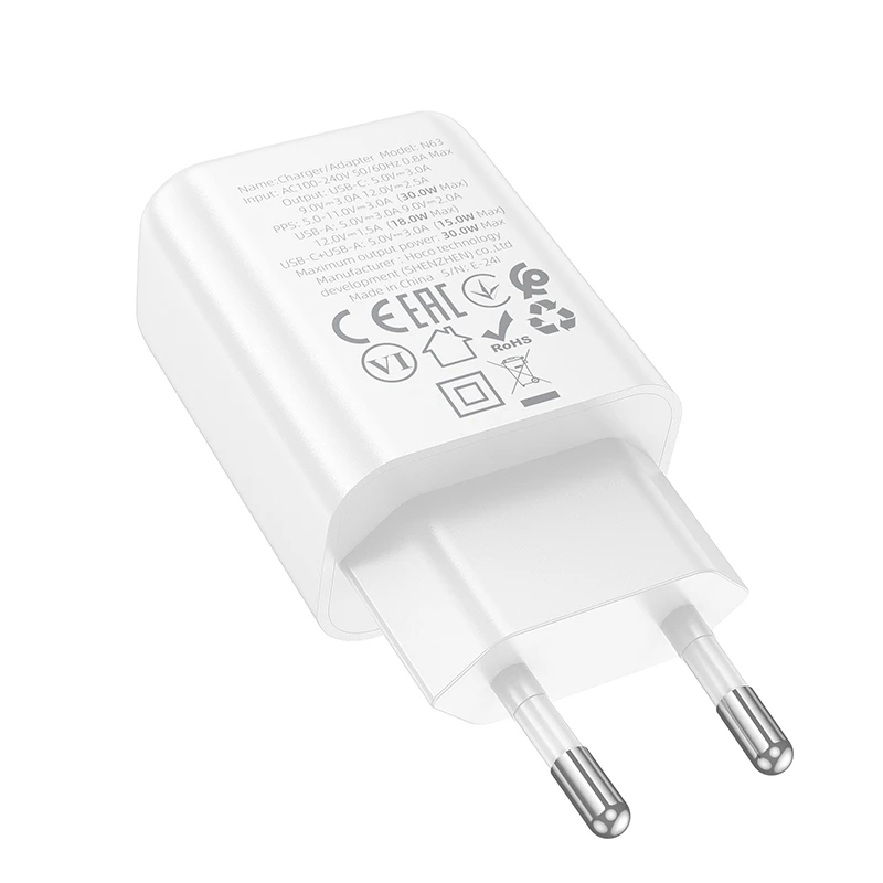 СЗУ Hoco N63 Gentle PD30W+QC3.0 (1USB-A/1C) + кабель Type-C to Type-C, White 3, купить оптом с доставкой