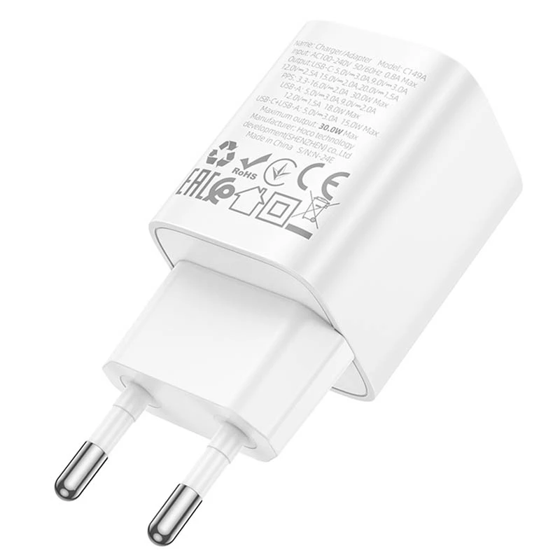 МЗП Hoco C149A Charm PD30W+QC3.0 (1USB-A/1C), White 2, купити оптом з доставкою