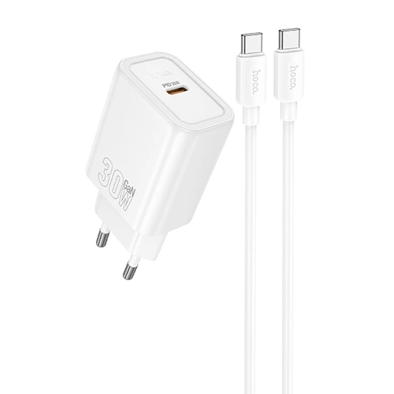 СЗУ Hoco N62 Gentle PD30W (1USB-C) + кабель Type-C to Type-C, White, купить оптом с доставкой
