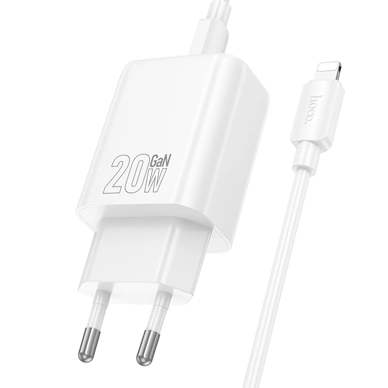 СЗУ Hoco N61 Gentle PD20W+QC3.0 (1USB-A/1C) + кабель Type-C to Lightning, White 2, купить оптом с доставкой