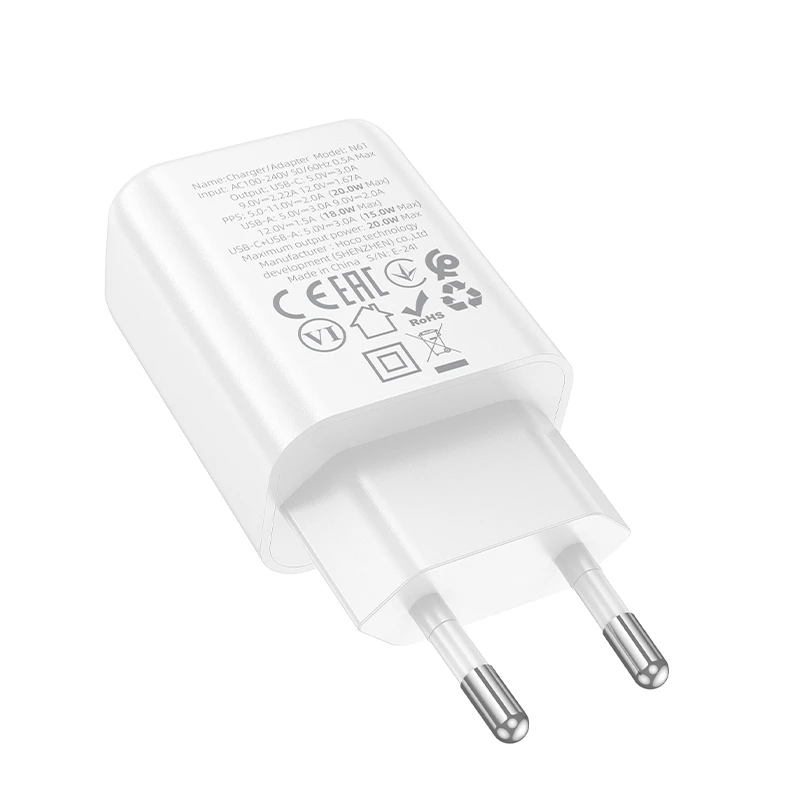 СЗУ Hoco N61 Gentle PD20W+QC3.0 (1USB-A/1C) + кабель Type-C to Lightning, White 4, купить оптом с доставкой