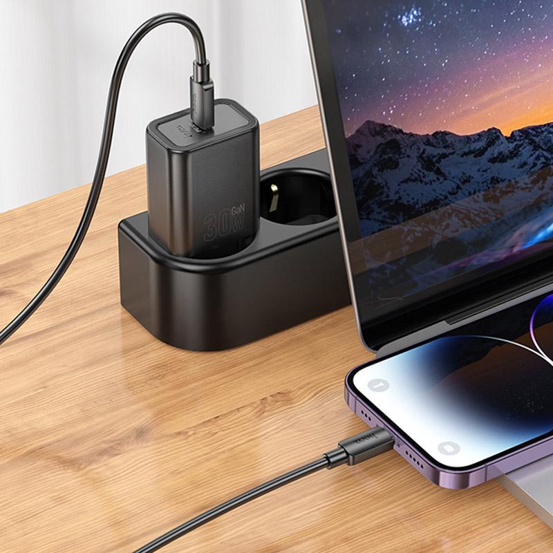 МЗП Hoco N62 Gentle PD30W (1USB-C) + кабель Type-C to Lightning на малюнкі №3
