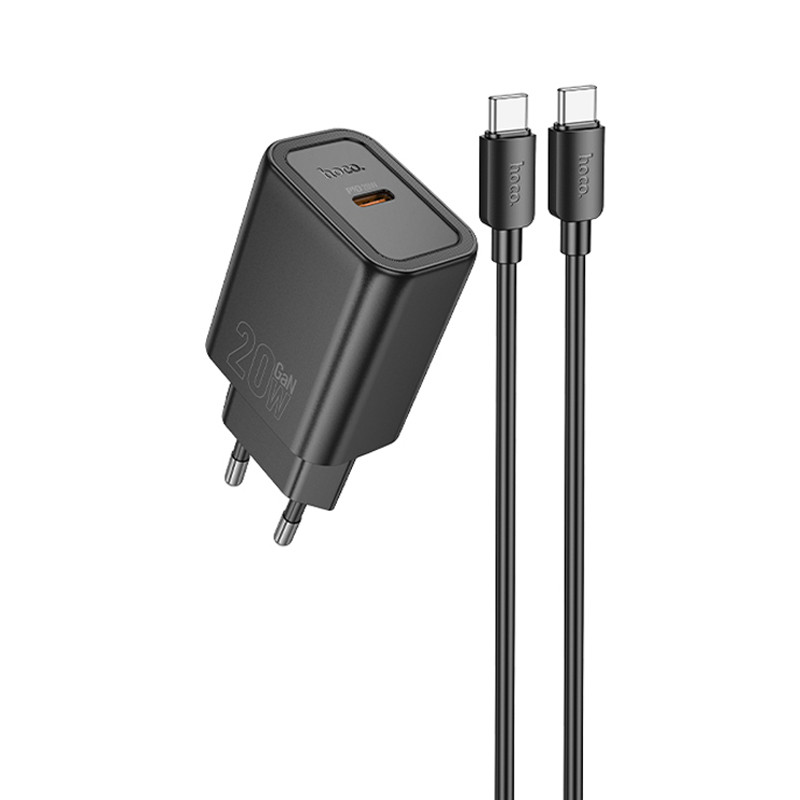 МЗП Hoco N60 Gentle PD20W (1USB-C) + кабель Type-C to Type-C на малюнкі №1