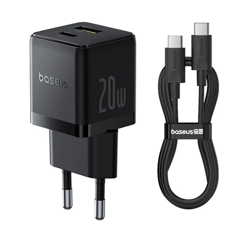 МЗП Baseus Palm Fast Charger 20W (1USB-A/1C) + кабель Type-C to Type-C (P10111608) на малюнкі №1