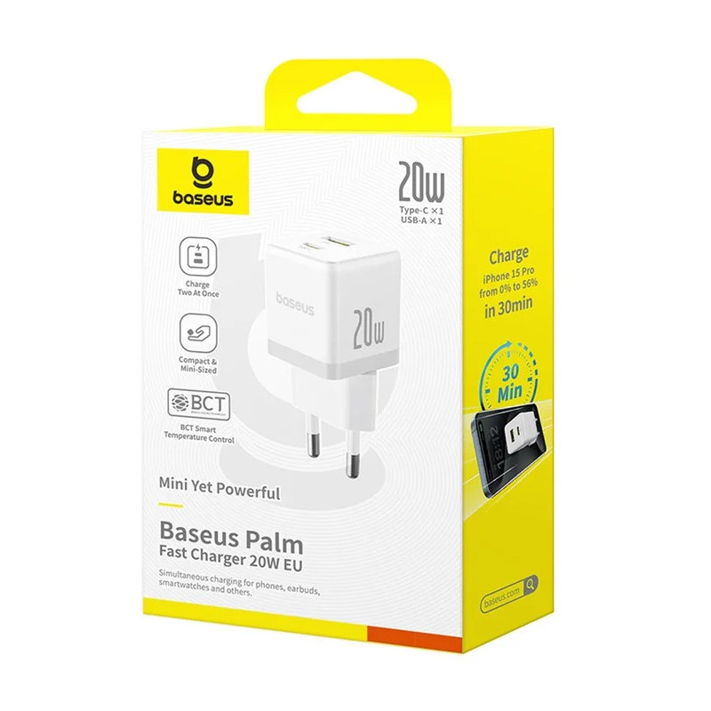 МЗП Baseus Palm Fast Charger 20W (1USB-A/1C) + кабель Type-C to Type-C (P10111608) на малюнкі №6
