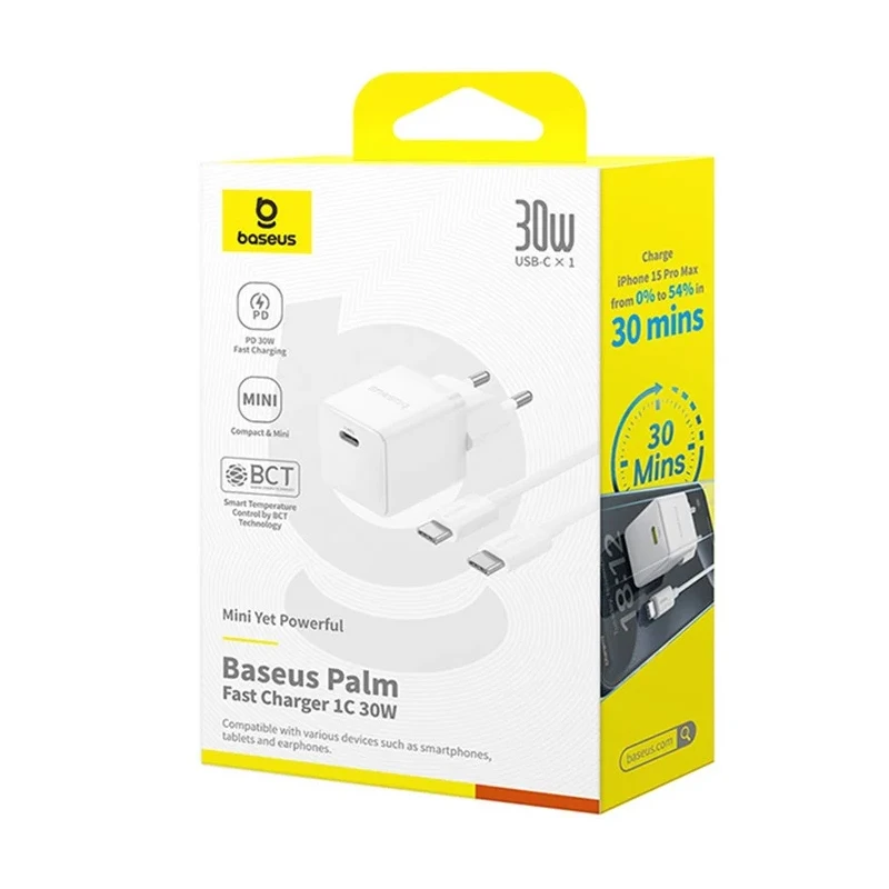 МЗП Baseus Palm Fast Charger 30W (1USB-C) + кабель Type-C to Type-C (P10111605113-01), Moon White 5, купити оптом з доставкою