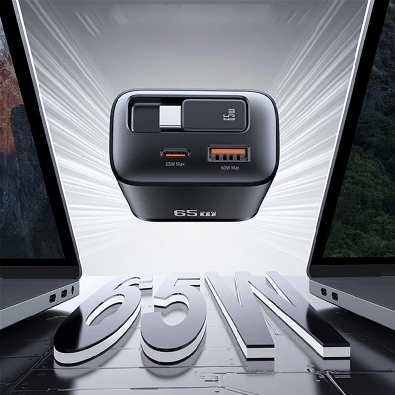 МЗП Usams US-CC299 GaN With Retractable Type-C Cable Xiang Ser. 65W (1USB-A/1C) на малюнкі №3