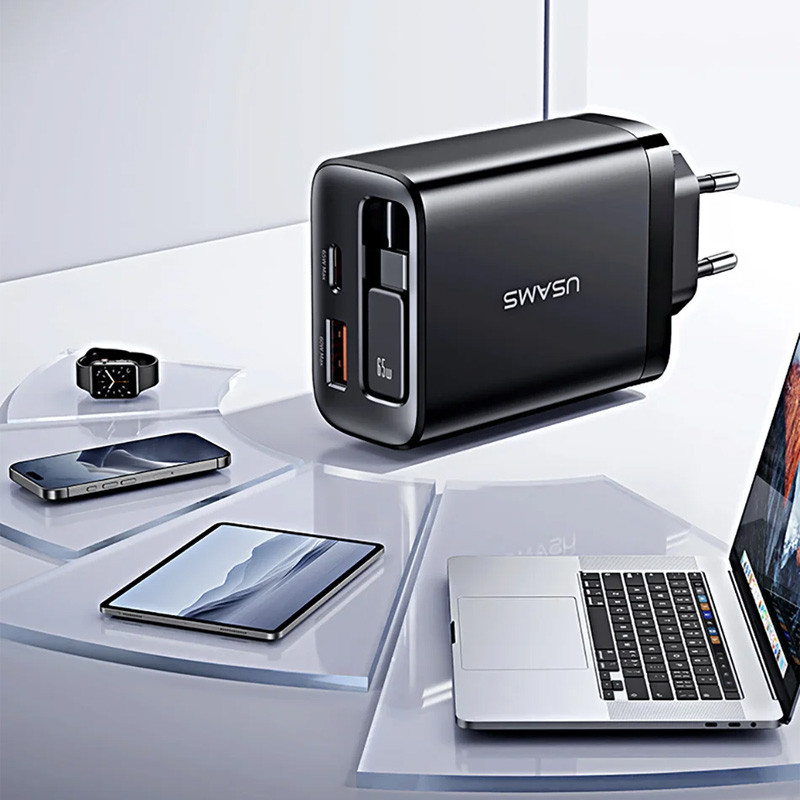 МЗП Usams US-CC299 GaN With Retractable Type-C Cable Xiang Ser. 65W (1USB-A/1C) на малюнкі №7
