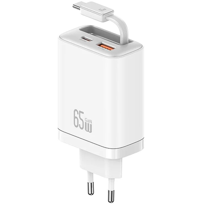 МЗП Usams US-CC299 GaN With Retractable Type-C Cable Xiang Ser. 65W (1USB-A/1C) на малюнкі №1