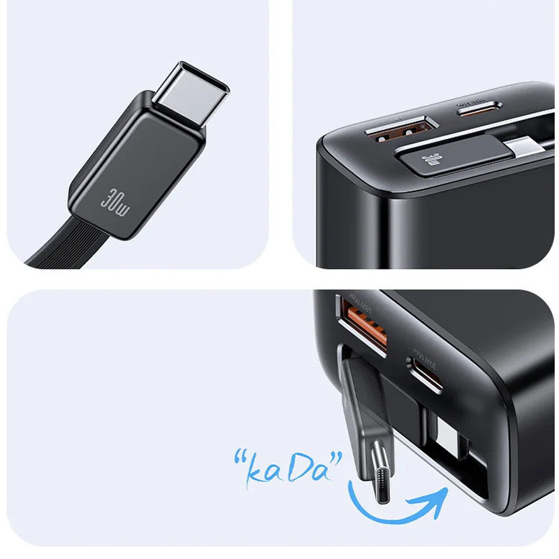 МЗП Usams US-CC296 GaN With Retractable Type-C Cable Xiang Ser. 30W (1USB-A/1C) на малюнкі №2