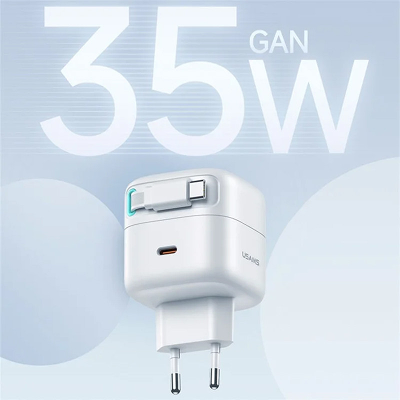 МЗП Usams US-CC202 GaN With Type-C Magnetic Retractable Cable Module XMF Ser. 35W (2USB-C) на малюнкі №4