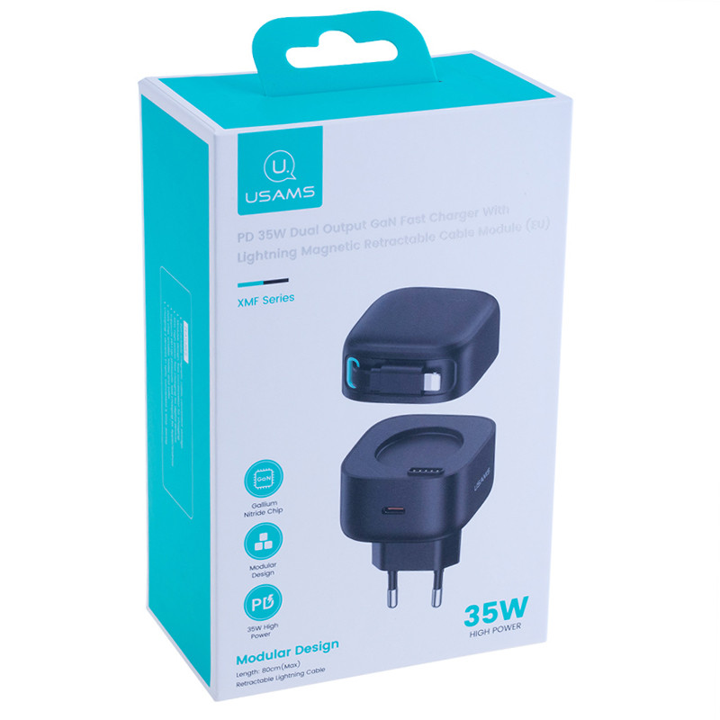МЗП Usams US-CC209 GaN With Lightning Magnetic Retractable Cable Module XMF Ser. 35W (2USB-C) на малюнкі №2