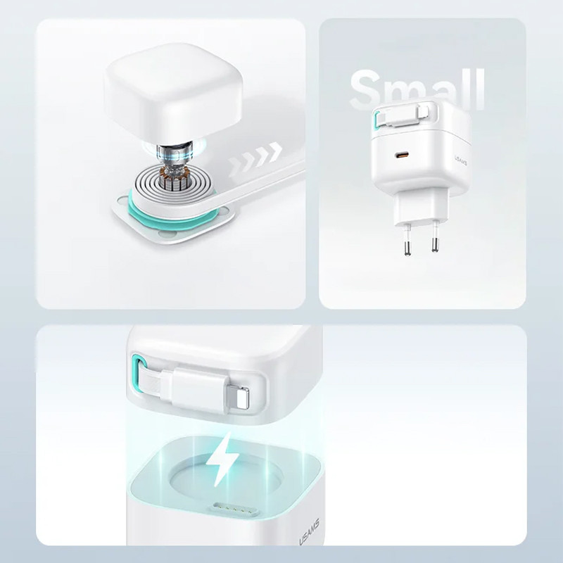 МЗП Usams US-CC209 GaN With Lightning Magnetic Retractable Cable Module XMF Ser. 35W (2USB-C) на малюнкі №5