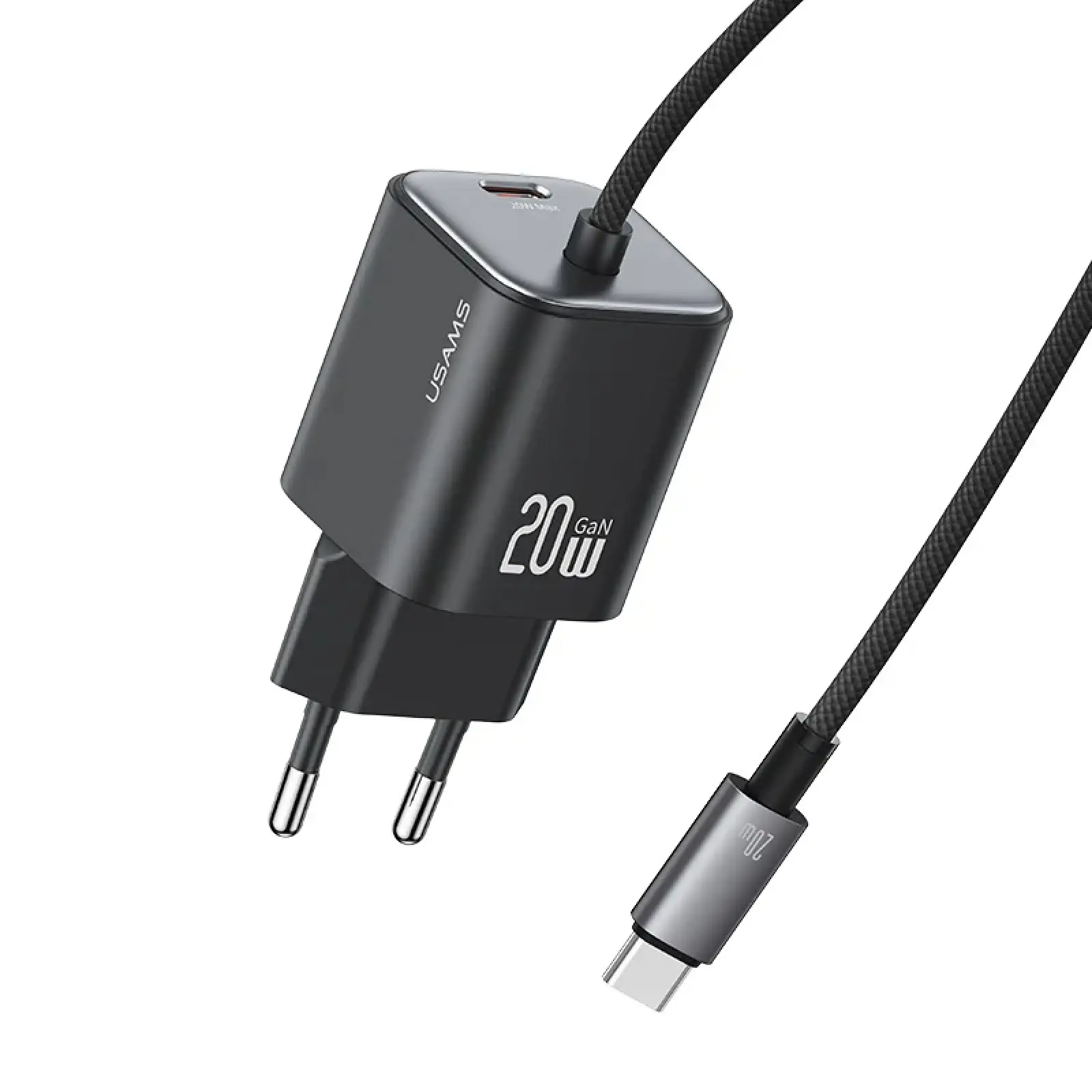 СЗУ Usams US-CC261 GaN JC Ser. 20W (2USB-C) + кабель Type-C to Type-C, Black, купить оптом с доставкой