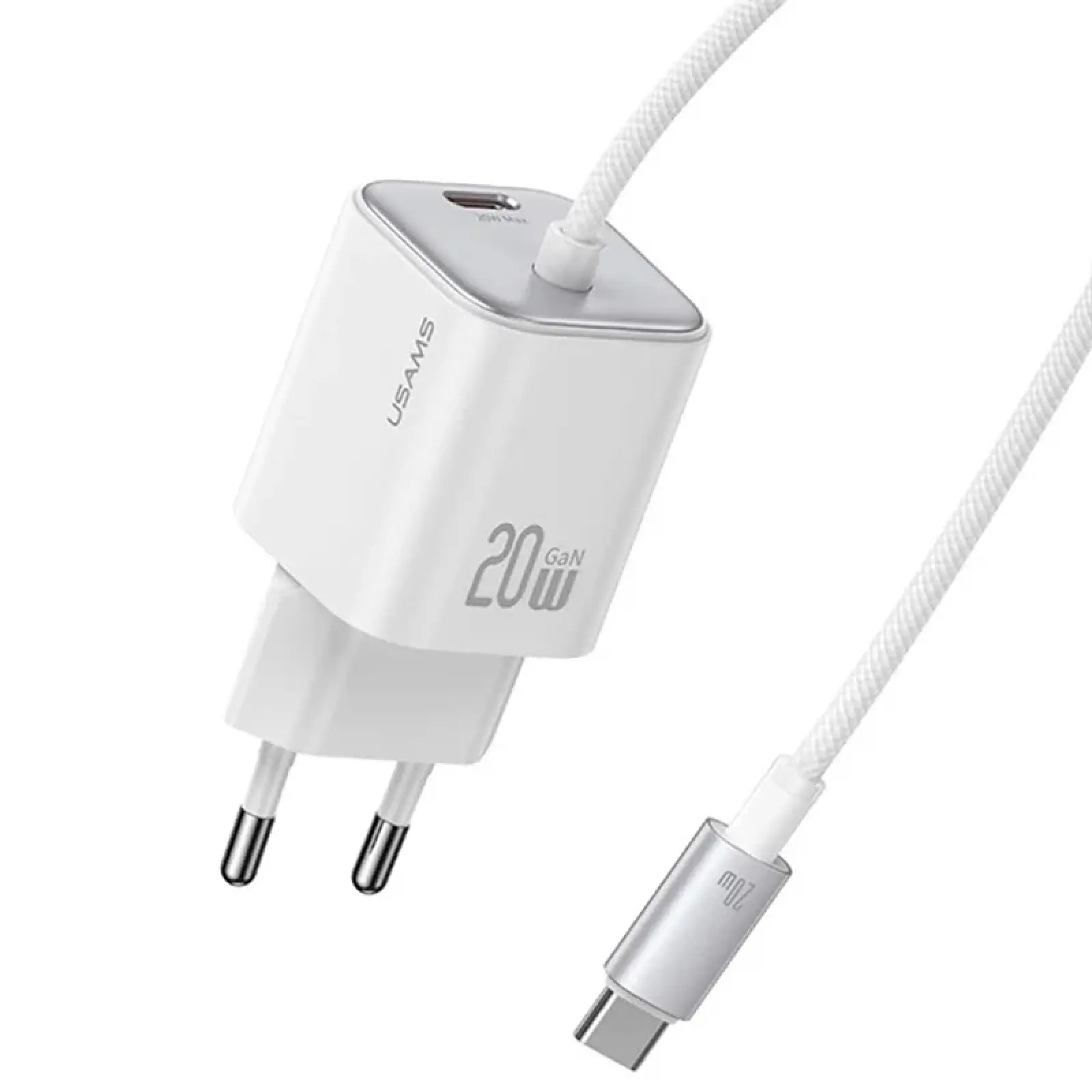 СЗУ Usams US-CC261 GaN JC Ser. 20W (2USB-C) + кабель Type-C to Type-C, White, купить оптом с доставкой